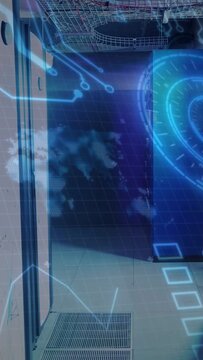 Vertical video: AR overlay booting over floor grate projecting HUD circuits for tech mapping