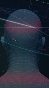 Vertical video: Cyan beam starting head rotation, dotted mesh rotating, markers mapping for setup