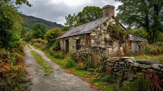 Walk to an old cottage in Ireland.