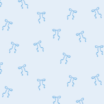 Cute Blue Bow Pattern for Baby Shower on Soft Pastel Background Seamless Design