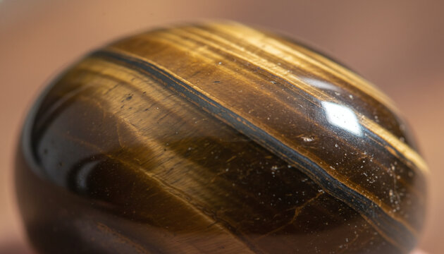 Polished Tiger Eye gemstone texture with silky golden brown chatoyancy bands