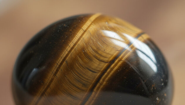 Polished Tiger Eye gemstone texture with silky golden brown chatoyancy bands