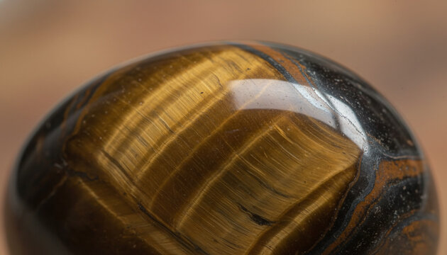 Polished Tiger Eye gemstone texture with silky golden brown chatoyancy bands