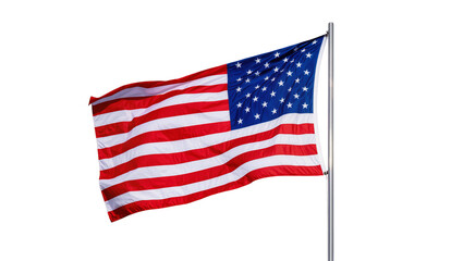 Obraz premium Waving American flag with red and white stripes and blue field with stars, isolated on transparent background