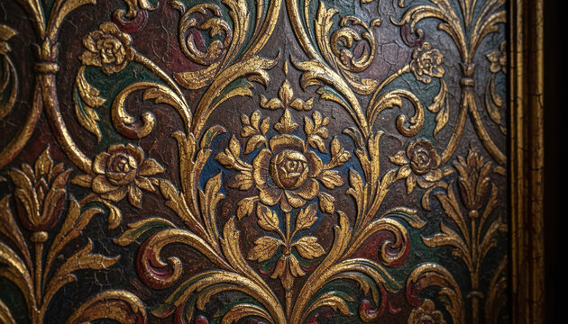 Antique Cuir de Cordoue gilded leather texture with embossed floral pattern