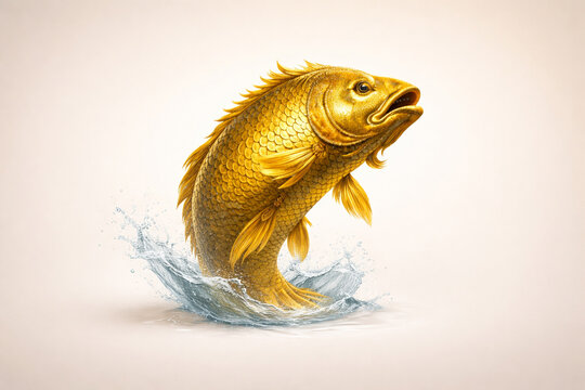 Golden Matsya Avatar fish emerging from water,