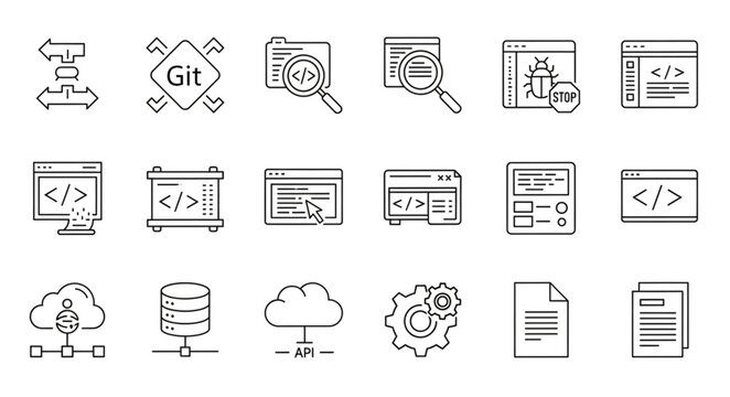 Collection of Software Development and Coding Icons.