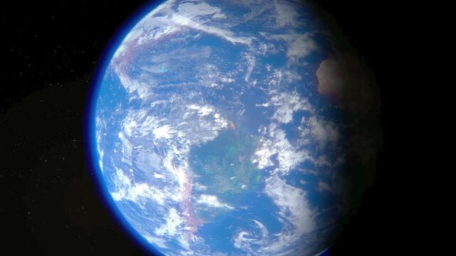 Cinematic Planet Earth Zoom from Space with Realistic Clouds and Glowing Blue Atmosphere
