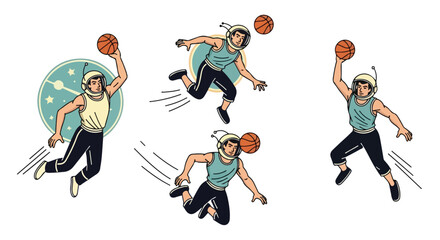 Astronaut playing basketball vector illustration set © upeh