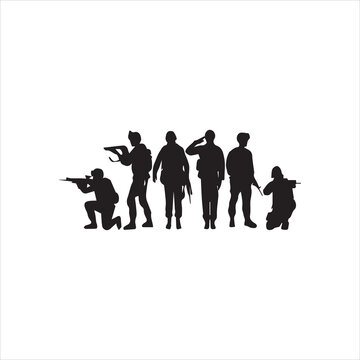  silhouette of a salute soldier in black and white..eps