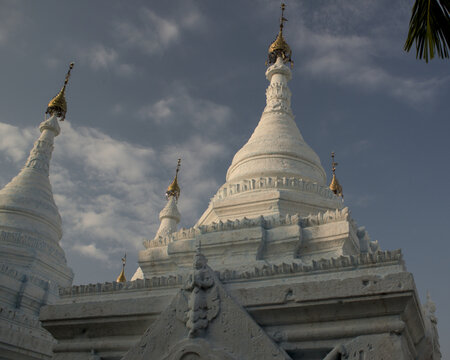Kuthodaw Pagoda with white stupas in Mandalay, Myanmar