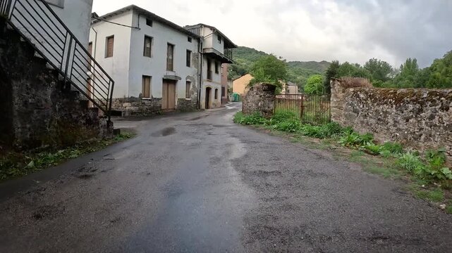a street in Las Herrerias, Vega de Valcarce, El Bierzo, province of Leon, Castille and Leon, Spain