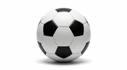 Fototapeta premium Classic Black and White Soccer Ball on White Background Traditional Football Leather Ball Front View Product Photography with Soft Shadow