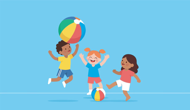 Simple kids playing with beach ball illustration