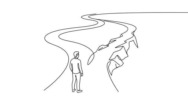 Continuous Line Drawing of Person at Fork in Road Minimalist Vector Art