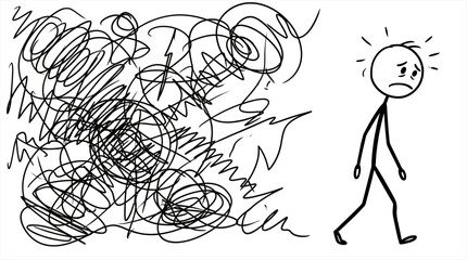 Fototapeta premium Conceptual illustration of a person feeling stressed, confused, and burdened by problems