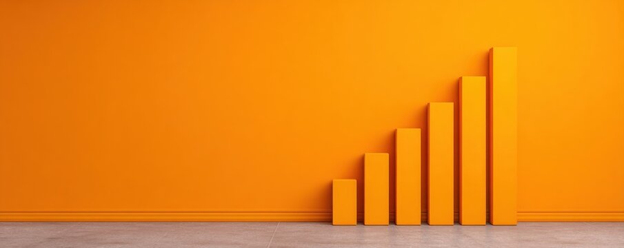 growth marketing system 3D render of orange rising bar chart concept for business success financial growth strategy revenue increase analytics copy space