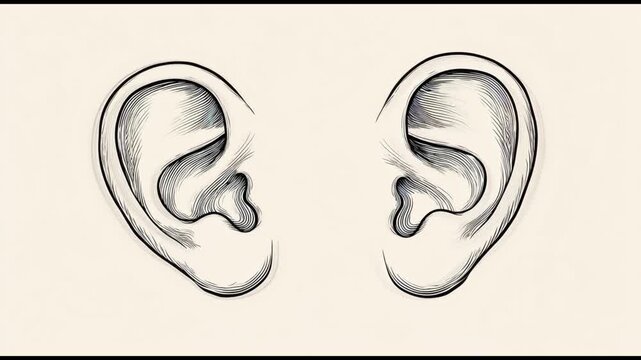 Ear Anatomy: A detailed and artistic illustration of the human ear, focusing on its intricate structure and anatomical details.