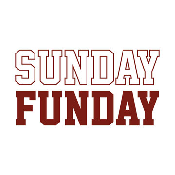 "Sunday funday" retro varsity typography graphic design. Red collegiate block lettering isolated on white background for t-shirt print.