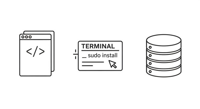 Software development process with code terminal and database.