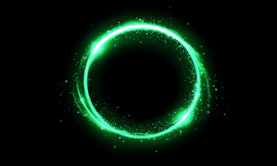 A bright glowing ring light green circle features shimmering light particles and swirling energy waves to create a dynamic and magical circular frame effect. © Sameer