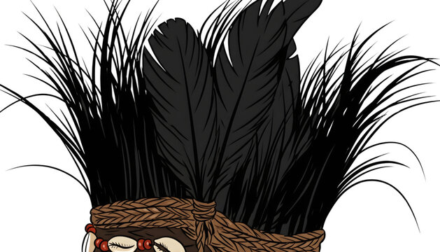 traditional papuan feather headdress tribal crown illustration on transparent background