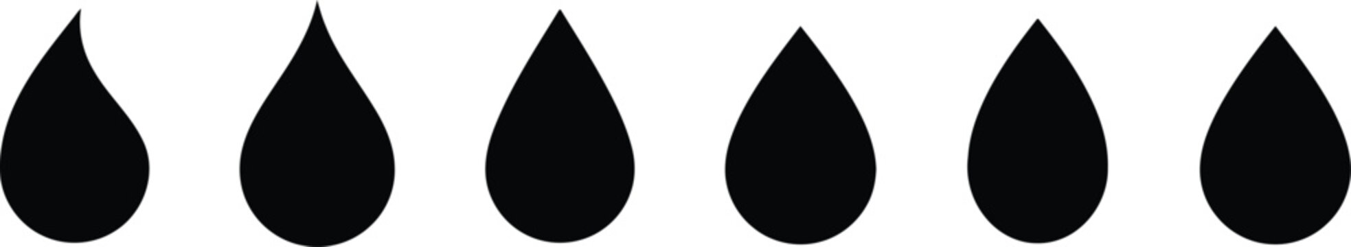 Five black teardrop shapes aligned horizontally on a plain background isolated on white background, Vector, illustration