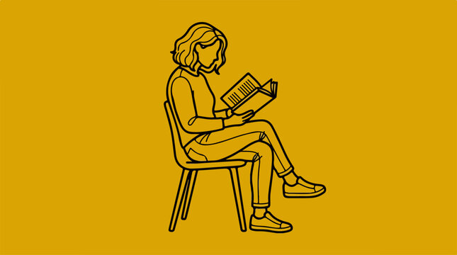Woman engrossed in reading a book while seated on a chair.