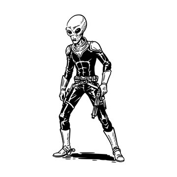 Futuristic Alien Cowboy Character Sci-Fi Western Fusion Illustration
