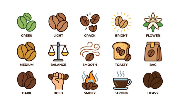 Coffee roast and flavor icons showing bean characteristics