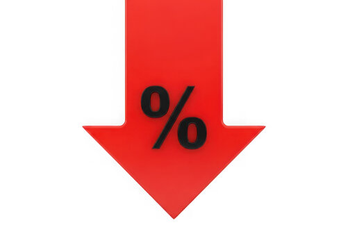Red percentage down arrow isolated on transparent background