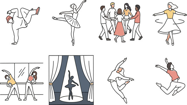 Diverse illustrations of ballet and dance activities Vector
