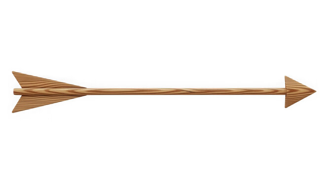 A wooden arrow with a sharp tip and fletching isolated on transparent background