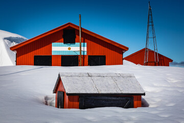 Antarctica.  Melchior Base, an Argentine Scientific Research Station on one of the small islands of the Melchior Group in Dallmann Bay in the Palmer Archipelago, Antarctica © Footage pro plus