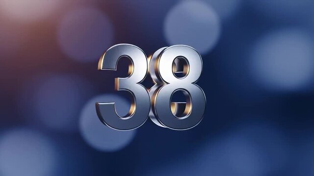shiny silver number thirty-eight on blurred bokeh background