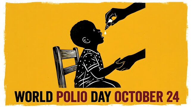 World polio day illustration with child receiving oral vaccine