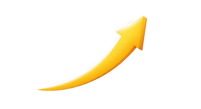 Yellow arrow pointing upwards isolated on transparent background