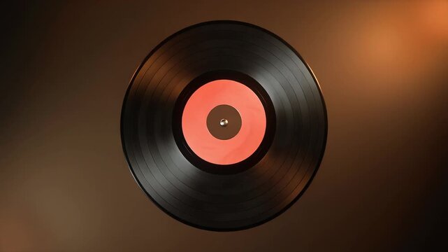 Vinyl record with red label on orange backdrop. Suitable for musicthemed designs, nostalgia concepts, retro music illustrations, and vintage vibes.