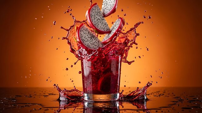 Jeruk Nipis Segar dan Buah Naga Menyegarkan dalam Gelas Minuman Berwarna Merah Menarik