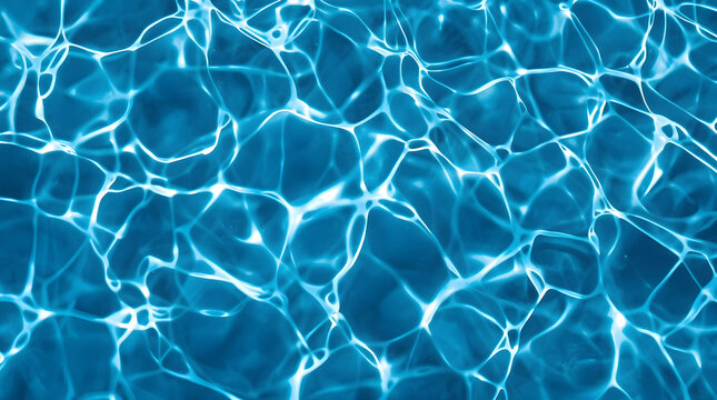 Water ripple seamless background texture features a top view of clean, clear, blue water ripples, suitable for tiling to create larger or higher resolution images. The water's chemical formula is H2O.