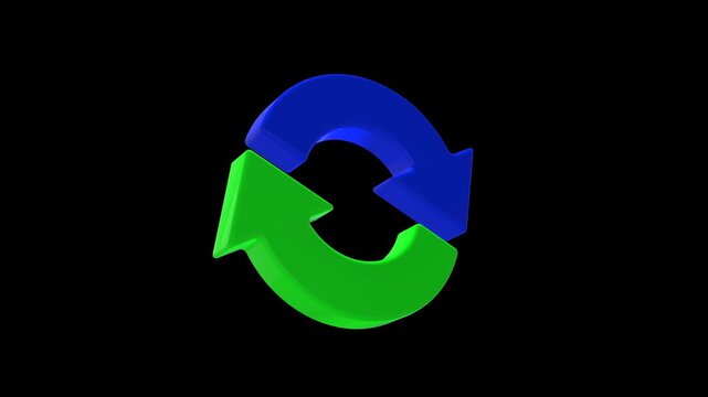 Spinning refresh arrows symbol in continuous loop isolated on transparent background &ndash; modern 3D reload and sync icon overlay