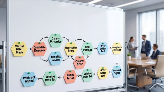 Annual Hiring Target Planning Map on Boardroom Whiteboard Connecting Quarterly Recruitment Milestones Department Builds and HR Goals