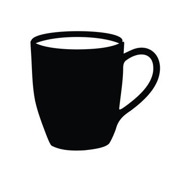 Stylish Black Coffee Mug Silhouette on a White Background, Full of Liquid