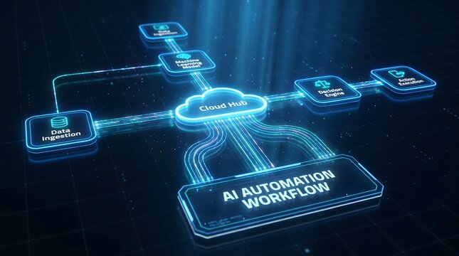 Intelligent Automation Workflow Diagram Cloud Computing Process Machine Learning Data Flow