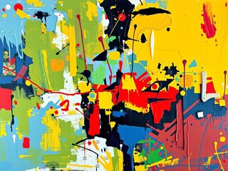 Fototapeta premium Abstract expressionist painting with bold, energetic brushstrokes and layered textures, conveying raw emotion and intensity, bold, painting