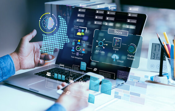 Ai learning concepts with agentic ai autonomous system. Work flow with intelligence technology