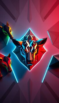Bold, graphic animal forms in sharp geometric arrangements create a striking, top-down visual narrative with a tilted perspective ,  framed,  animal patterns