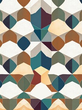 Geometric patterned wall tiles in a modern color palette, adding a sophisticated and contemporary touch to any visual,  graphic,  geometric