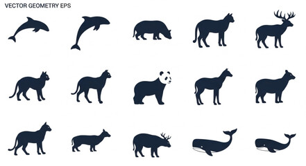Collection of Diverse Animal Silhouettes Isolated on White Background. © jeng