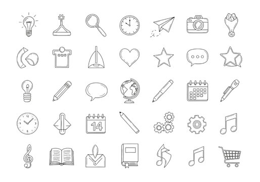 Essential vector line art icons for diverse digital projects, offering foundational graphic elements for computer-aided design (CAD) applications and modern user interfaces